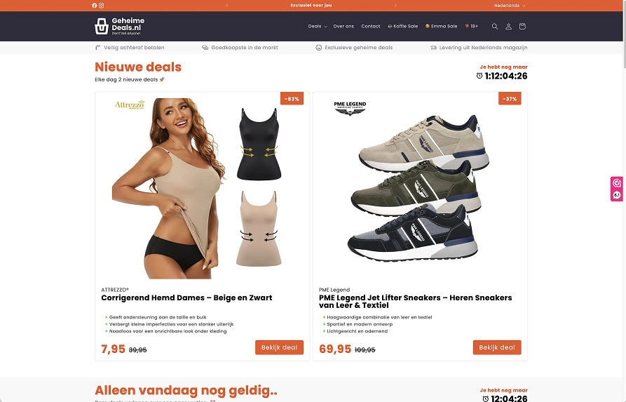 Shopify webshop van Geheime Deals