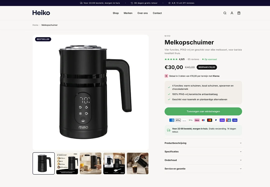 Shopify webshop van Heiko