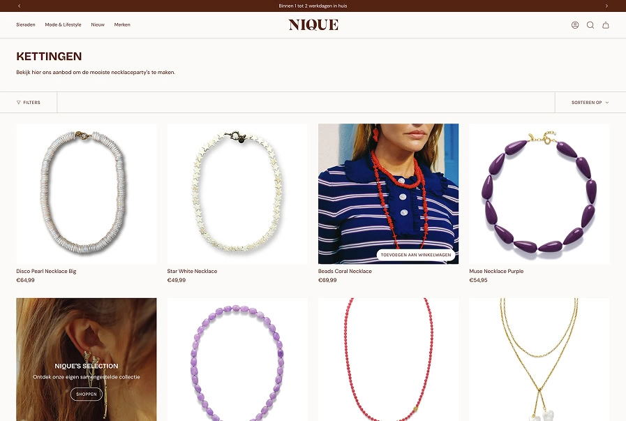 Shopify webshop van Nique