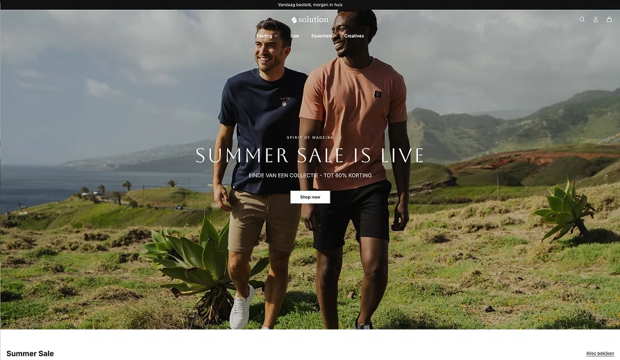 Shopify webshop van Solution Clothing